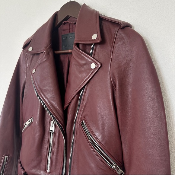 AllSaints Burgundy Lamb Leather Jacket – New Without Tags - Picture 8 of 8